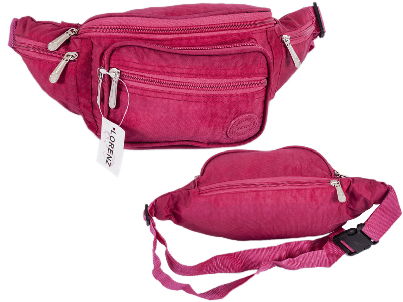 (image for) 2522 RED Crinkled Nylon Bumbag with 6 Zip Pockets